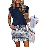 ETCYY NEW Womens Cap Sleeve Summer Dress Crew Neck Tie Front A-Line Dresses Double Layer Hem Mini Dress