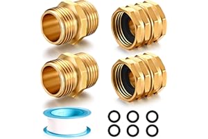 YELUN Solid brass Garden Hose Fittings Connectors Adapter Heavy Duty Brass Repair Male to Male, Female faucet leader coupler dual water hose connector (3/4" GHT Double Male Double Female 4 Pcs)