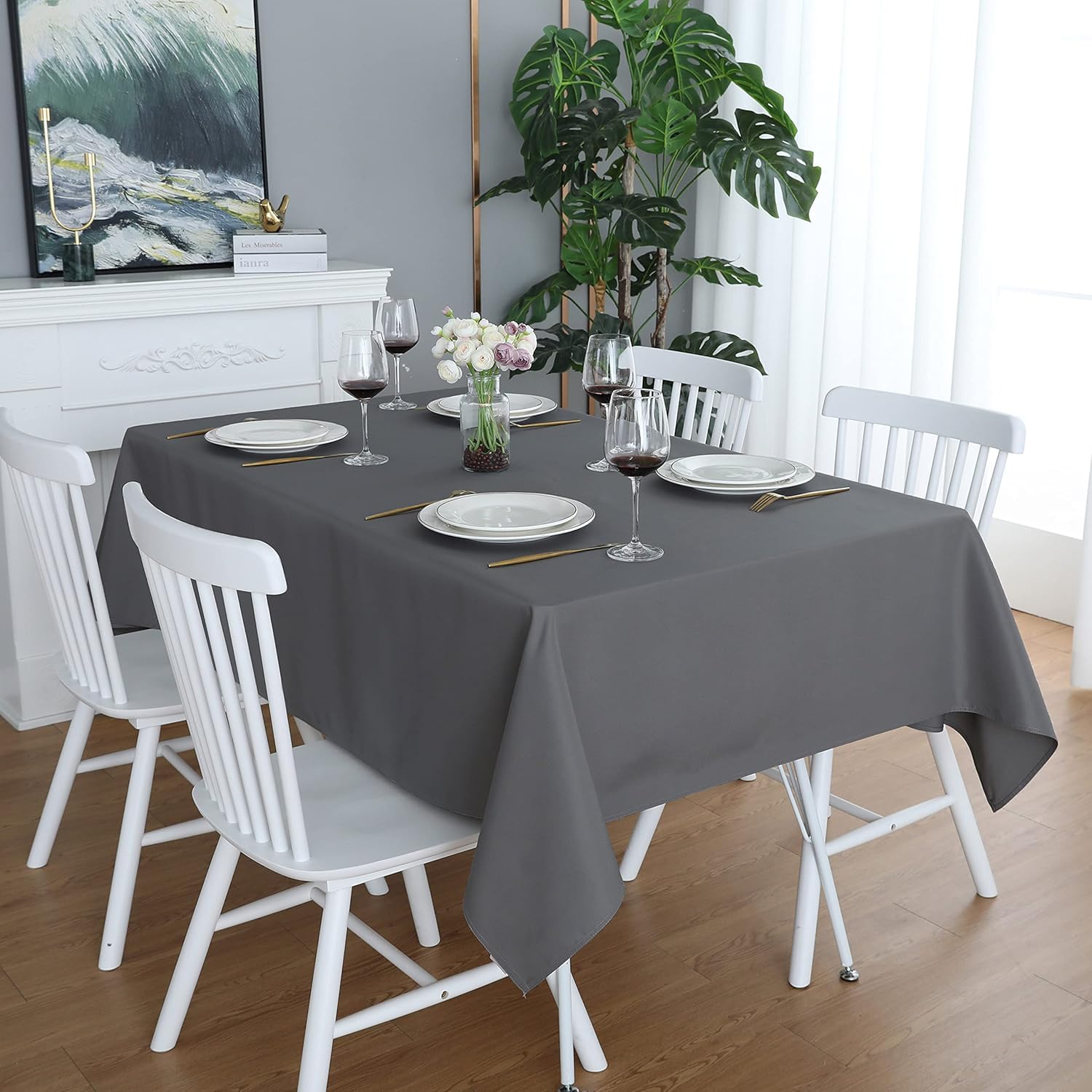 LivinEase Rectangular Tablecloth 140x300cm – 250 GSM Cotton Blend Charcoal Table Cloths for 8 to 10 Seater Table - Linen TableCloth Ideal for Christmas, Parties, Halloween and Every Occasions