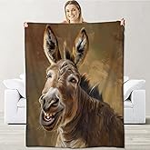 cromcu Funny Donkey Blanket for Kids Adults,Fun Smiling Animal Art Flannel Blankets Gifts,Rustic Farm Painting Style Throws for Sofa Bedroom Living Room Soft Warm Cozy Farmhouse Decor 60"x 50"