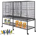 Large Double Birdhouse Treehouse Bird Flight Center Divider Cage with Side Breeding Nest Doors Removable Rolling Stand