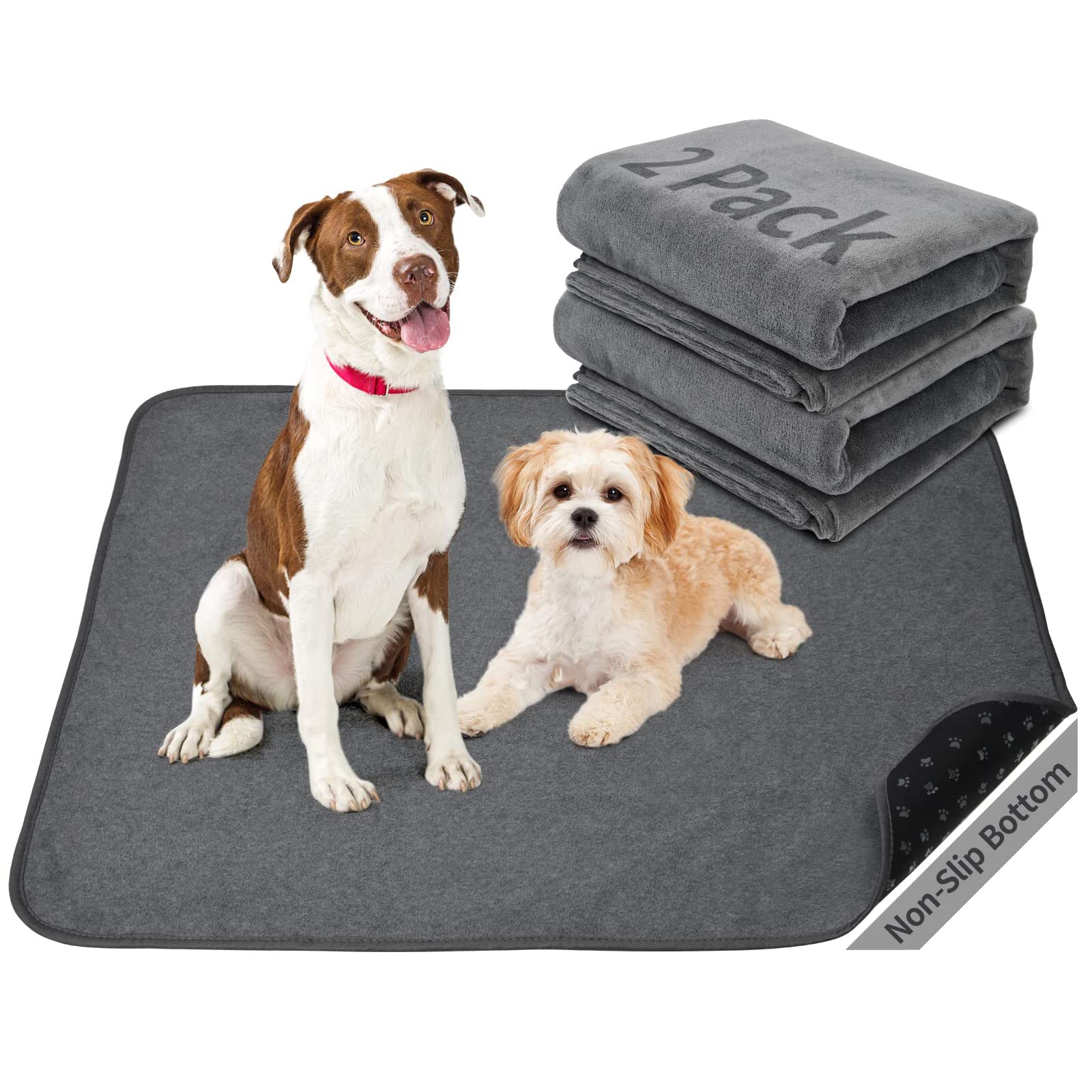 Dog Pee Pad Washable-Extra Large Instant Absorb Training Pads Non-Slip Pet Playpen Mat Waterproof Reusable Floor Mat for Puppy/Senior Dog Whelping Incontinence Housebreaking (92*182cm 2 pack Grey)