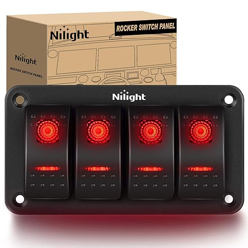 thumbnail image 2 of Nilight 5-Gang Rocker Switch Panel – Pre-Wired Dash Control For Cars, Trucks, Boats & RVs (Red Backlit, 12V/24V) 2 of 14