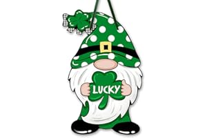 SIONOIUR St Patrick's Day Hanging Sign Gnome Shamrock Decor Large Happy St Patrick's Party Decoration Irish Spring Holiday Home Front Door Wall Porch Ornament Farmhouse Lucky Green