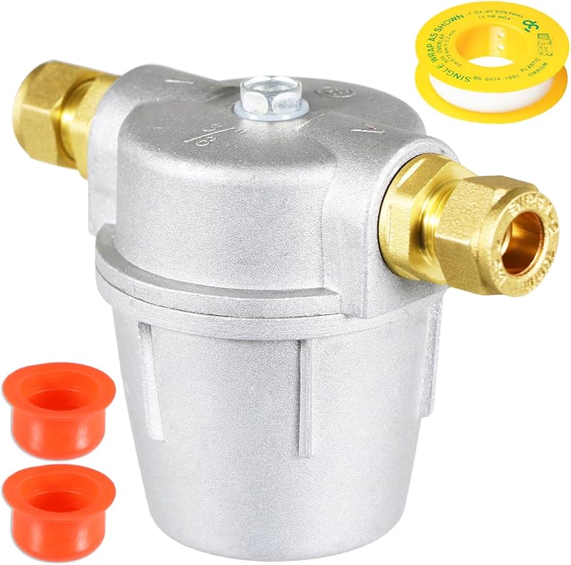 Spares2go 3/8" Oil Boiler Filter Kit 10mm Brass Connectors PTFE Tape