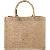 ZVQTD 1pcs Burlap Tote Bag Set with Handles, Waterproof Reusable Blank Water Resistant Grocery Bags Large Jute Tote 15.35 * 6 * 12 Inch for Women Bridesmaid Gift Beach Shopping Wedding Travel DIY