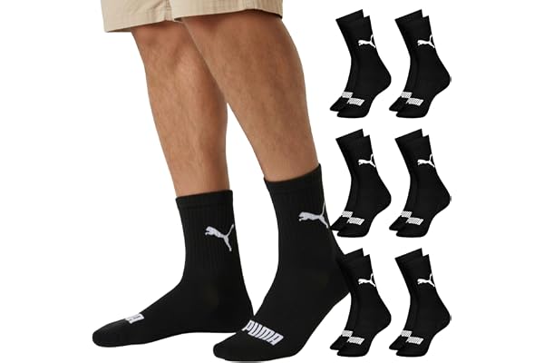 Kit 6 Pares Meia Cano Médio Alto Atoalhada Esportiva Algodão Masculina Feminina Unissex Adulto Academia Dia a Dia Puma