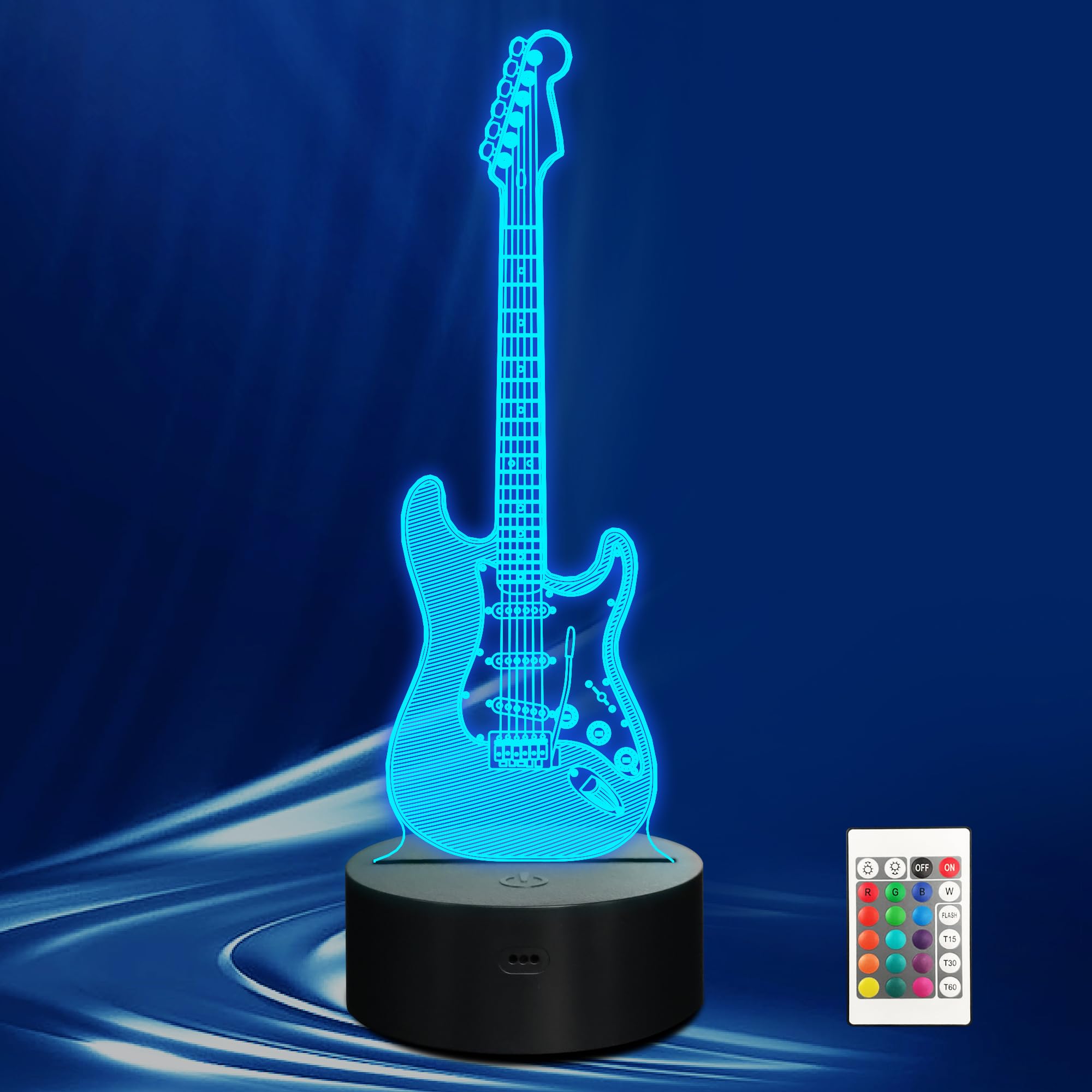 CoolGift Mart Electric Guitar Night Light, 3D LED Optical Illusion Lamp with Remote Control and Timer, Gifts for Guitar Players Guitarists Music Lovers