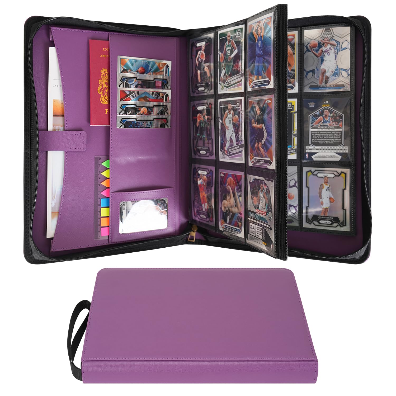 Wonderpool Trading Card Album A4 Binder 9-Pocket with Zipper for 540 Card, Leather pu Card Holder Folders Storage, 30 Side-Loading Pages for MTG, TCG, Game Sleek Sports Cards Collectible (Purple)