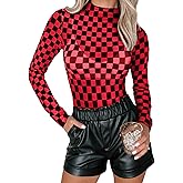 Essrite Womens Floral Mesh Top Mock Neck Long Sleeve Slim Fit See Through Shirt Blouses Tops