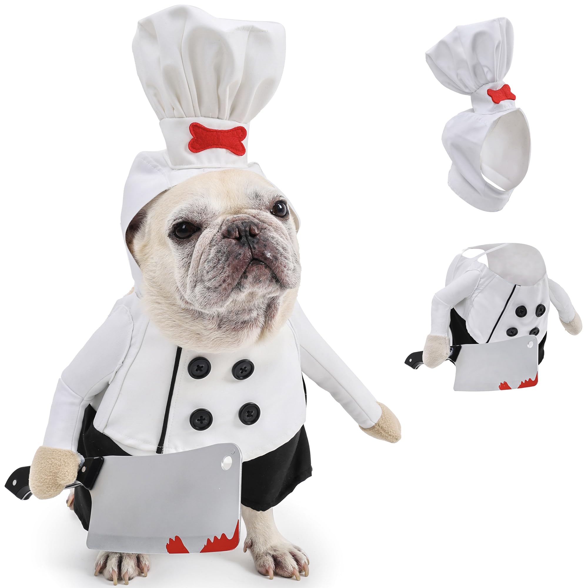 View 1 of * Dirty item check clerk comments*
Dog Chef Costume - Halloween Scary Dog Costume with Knife and Hat, Pet Murderer Costumes Killer Cosplay Outfit with Arms, Trimmable Hook & Loop Fastener for Fitting Small Medium Large Dogs