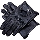 Men's Full Finger Driving Gloves, Riding Gloves, Biking Leather Gloves (Black)