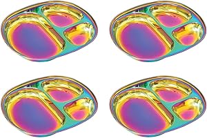 Ahimsa Stainless Steel Kids Plates | Pediatrician Designed, Balanced Bites Divided Plates for Kids & Toddlers | Lunch Plates | 100% BPA Free & Dishwasher Safe | Pack of 4 (Rainbow)