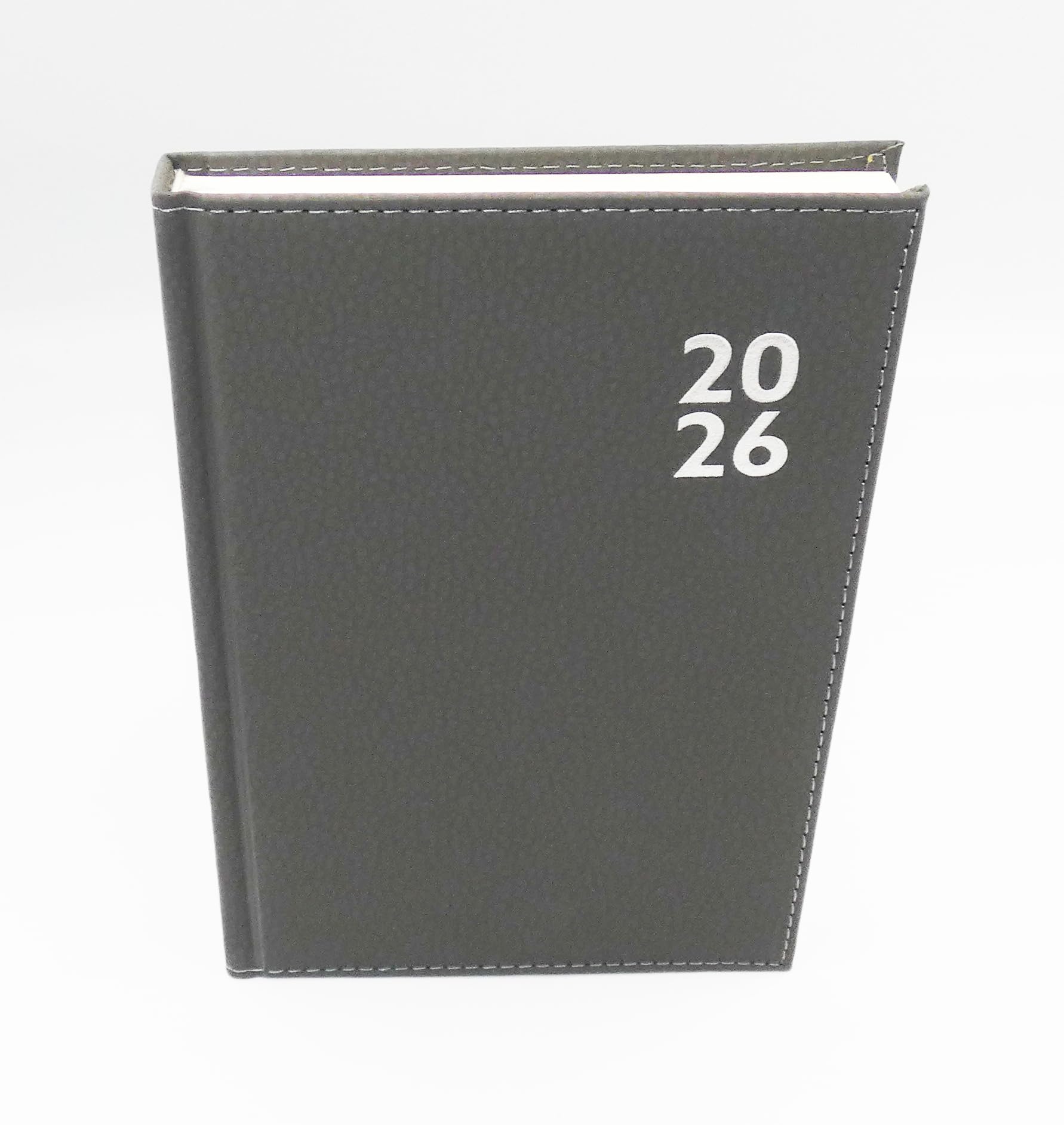 Sixstore 2026 Diary A5 Day to Page Colour Fashion A5 DAP, Day A Page Desk PU Leather Diary Ribbon Marker 8am-8pm Hour Slots, Grey