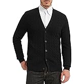 Kallspin Men’s Pure Cotton Cable Knit Cardigan V Neck Button Down Sweater Classic Casual Knitwear