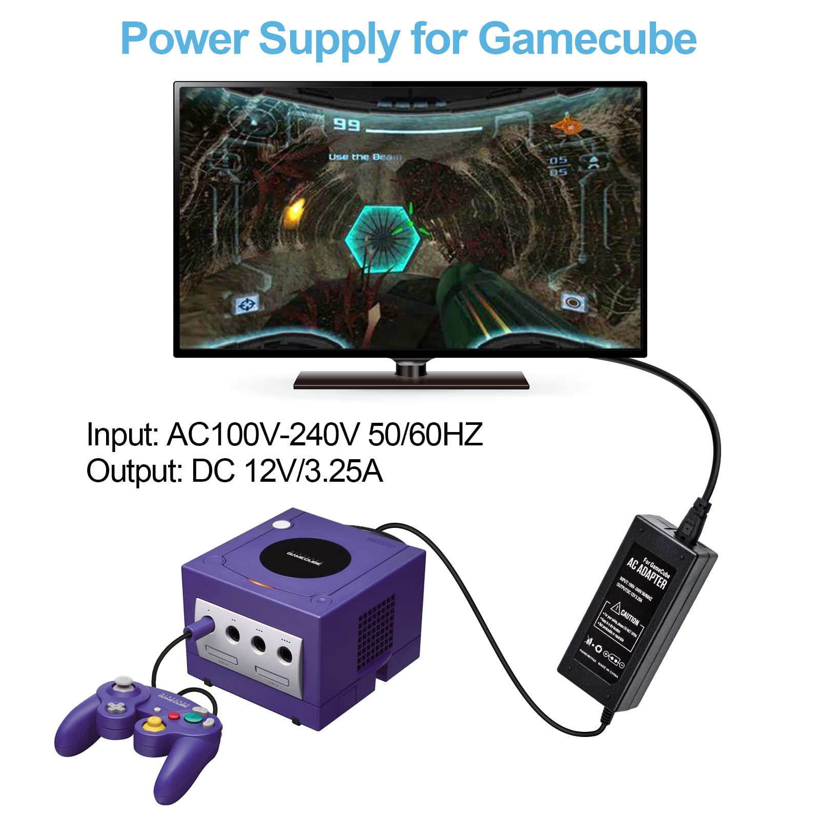 Gamecube Power Supply, Gamecube Power Cord, Gamecube AV Cable & AC Power Adapter Set, Compatible with Nintendo Gamecube NGC System… (without av cable)