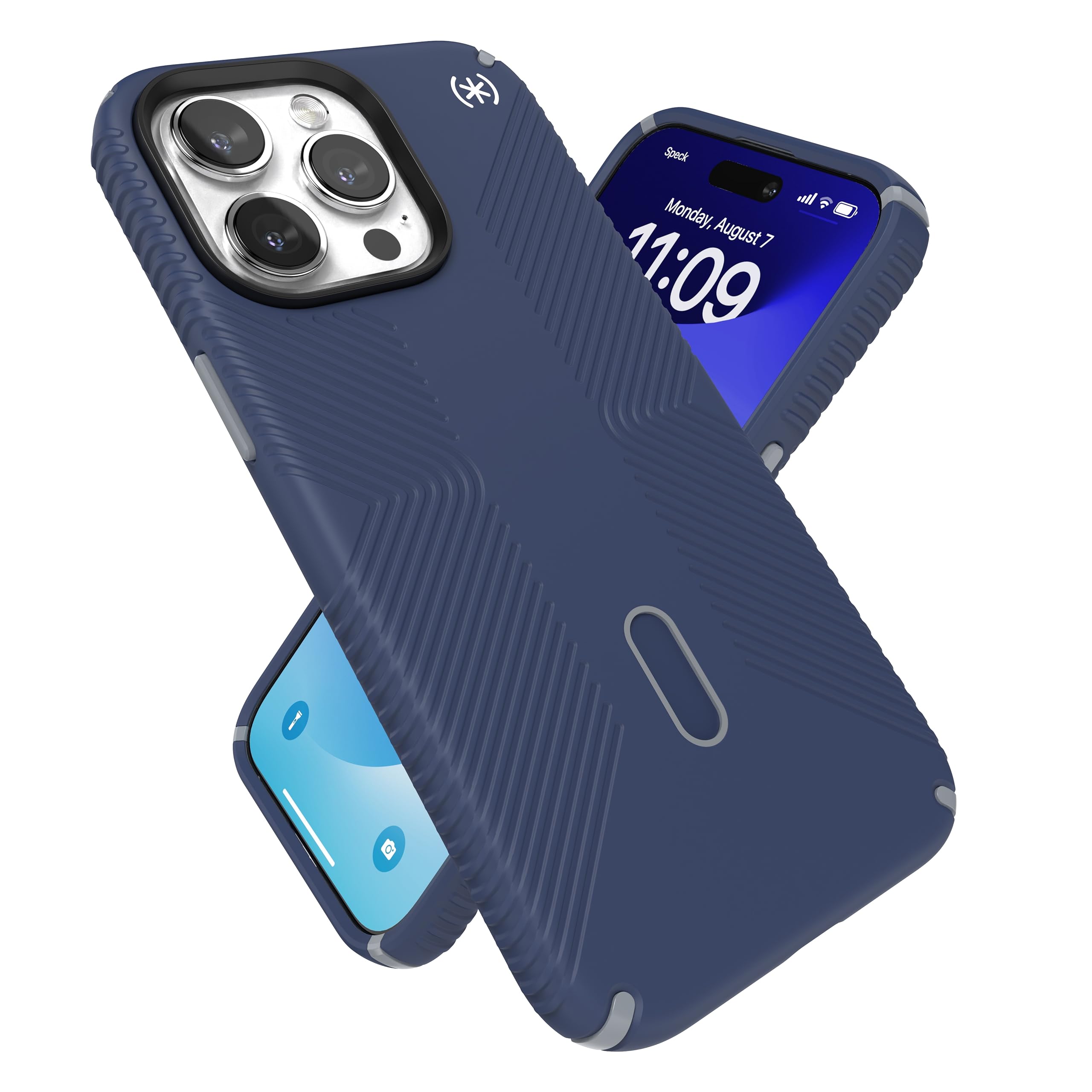 Speck iPhone 15 Pro Max Case - ClickLock No-Slip Interlock, MagSafe Compatible, Drop Protection Grip - Scratch Resistant, Soft Touch, 6.7 Inch Phone Case - Presidio2 Grip Coastal Blue/Dust Grey/White — image 1
