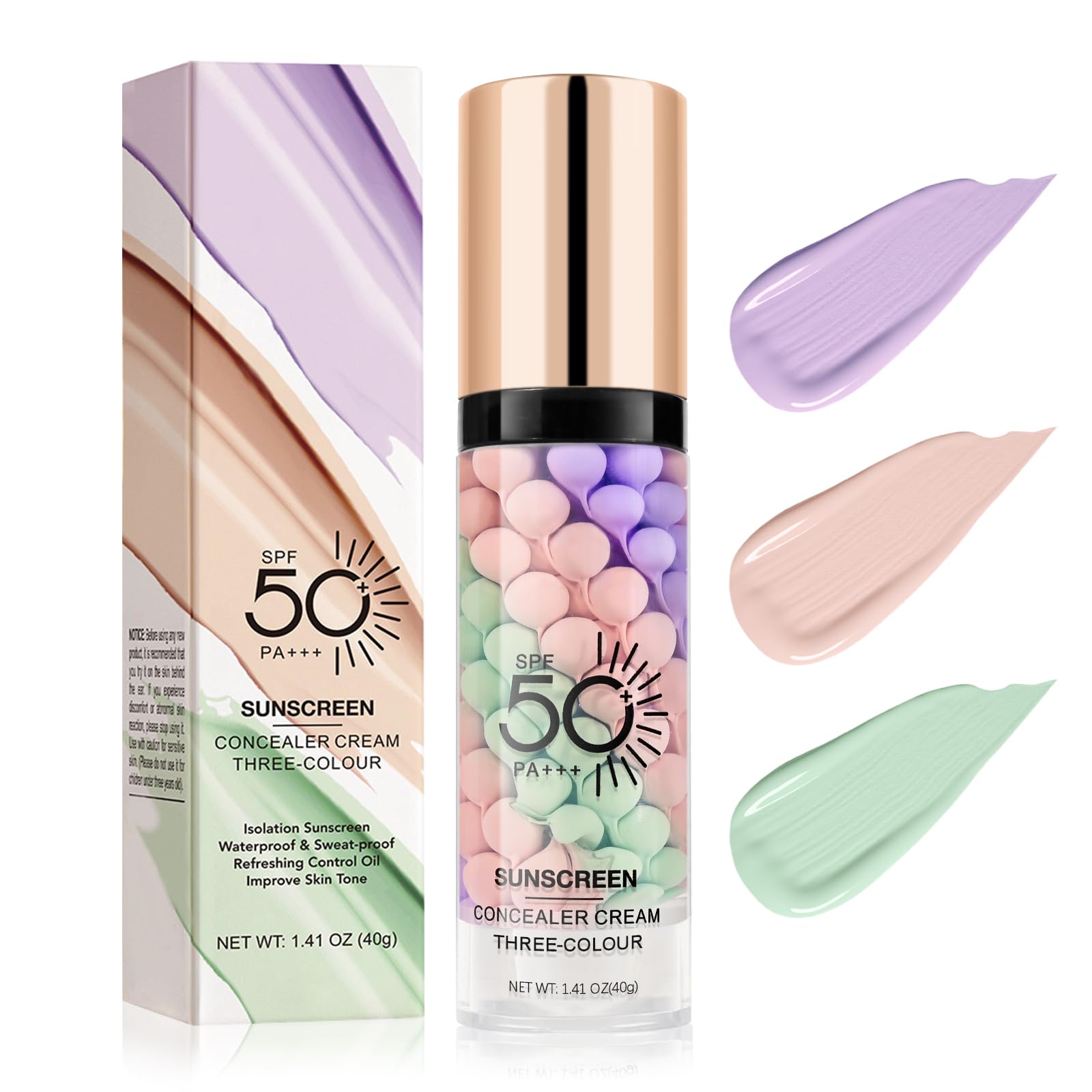KYDA Color Correcting Primer,SPF Makeup 50 PA+++,Color Correcting Serum, Moisturizing Makeup Primer, One Step Brightening Primer to Even Skin Tone, Oil Control Skin Corrector,Purple Pink Green