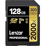 Lexar Professional 2000x 128GB SDXC UHS-II Card, Up To 300MB/s Read, for DSLR, Cinema-Quality Video Cameras (LSD2000128G-BNNN
