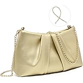 Dasein Elegant Pleated Evening Bag Soft Vegan Leather Clutch Purse Dressy Formal Handbag with 2 Chain Straps for Women