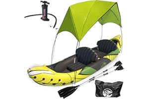 KEYSTONE PEAK KP Inflatable Kayak 2 Person with Detachable Sun Canopy/Shade - Kayaks for Adults - Waterproof Phone Bags - Adjustable Seats - 3rd Seat for Dog/Child - Backrests & More