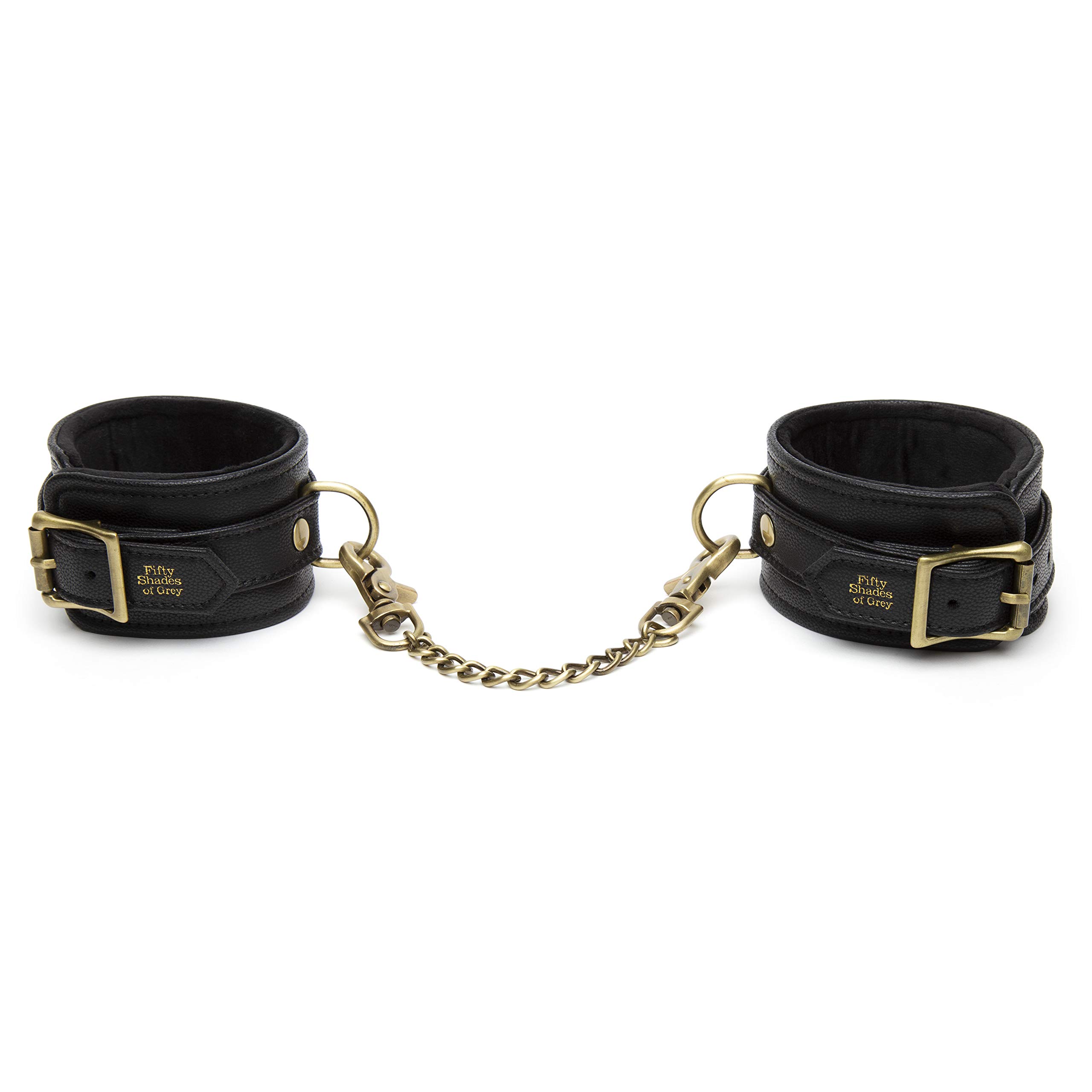 Fifty Shades of Grey Bound to You Ankle Cuffs - Faux Leather Ankle Cuffs with Antique Gold Metal - 9 Hole Adjustable Buckle Fastening - 5.5-9.5 Inches - Black