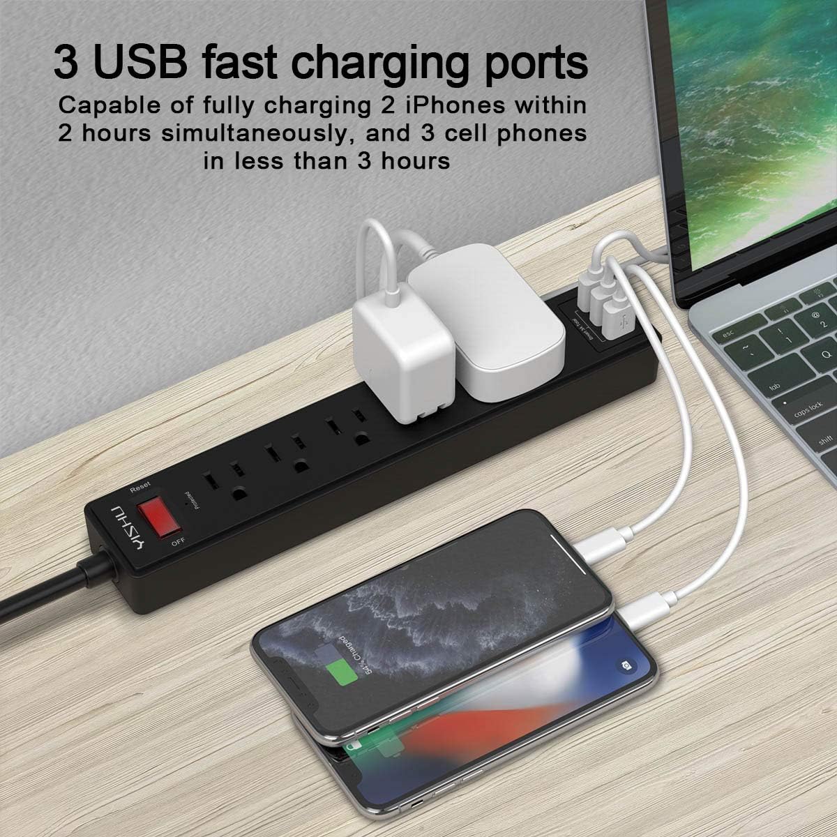 Power Strip, YISHU Surge Protector with 5 Outlets and 3 USB Ports, 6 Feet Extension Cord for for Home, Office, Dorm Essentials, 1680 Joules, ETL Listed, Black: Electronics