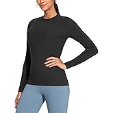 THE GYM PEOPLE Women's Crew Neck Thermal Fleece Shirts Slim Fit Long Sleeves Underwear Basic Pullover Tops