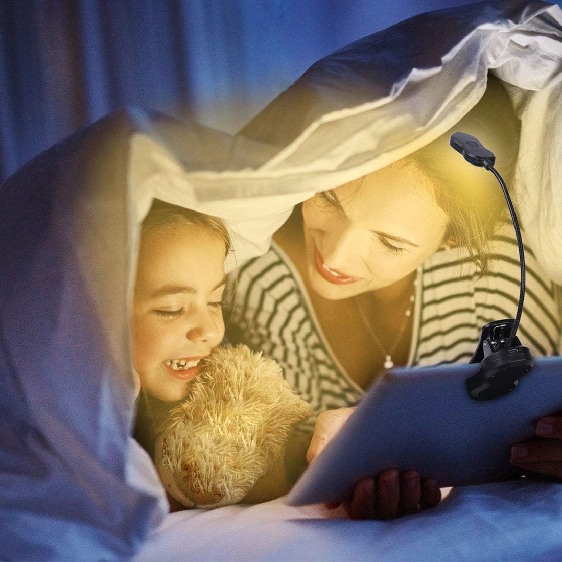 Rechargeable LED Book Light, 2 Warm & 3 White SMD LED, Color and Brightness Adjustable, Clip on Reading Lights for Reading in Bed at Night, 9 Brightness Levels, Lightweight, Ideal for Bookworms, Pian: Home Improvement