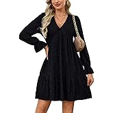 NWFZCCP Women's Fall Long-Sleeve Mini Dress Elegant V-Neck with Ruffled Hem Wedding Guest Dresses