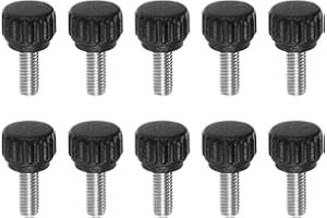 HARFINGTON 10pcs Knurled Clamping Knobs Thumb Screws M5 x 12mm Metric Male Thread 13mm Matte Plastic Head 304 Stainless Steel Stud Hand Threaded Knob Thumbscrew Handle, Black