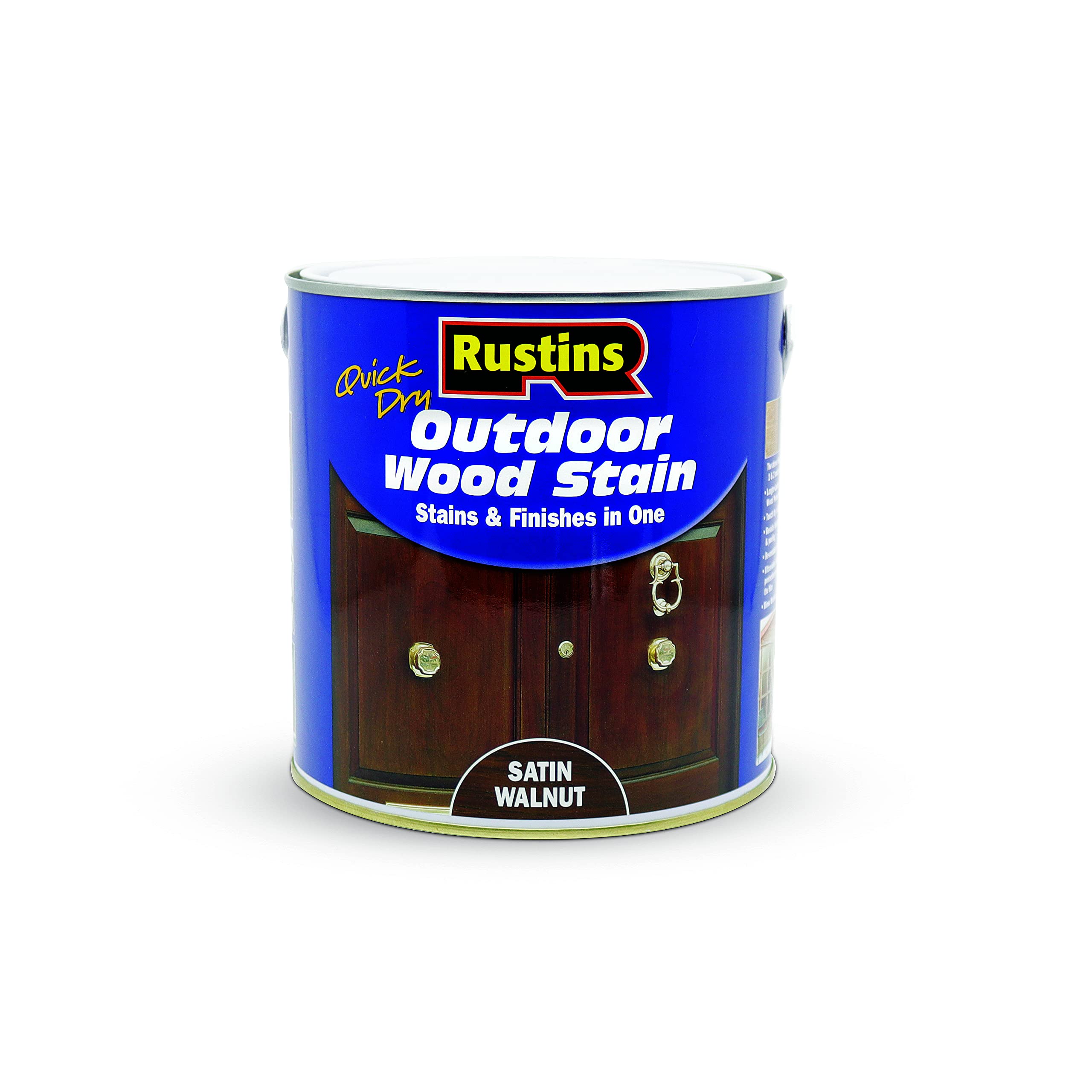 Rustins Quick Dry Outdoor Wood Stain Satin Walnut 2.5ltr- Durable and Weather-Resistant Finish, Fast Drying, Vibrant Color for Decks, Fences, & Furniture, Available in Many Wood Shades