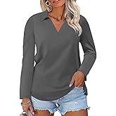 VISLILY Womens-Plus-Size-Tops Casual Collared V Neck Polo Shirts Flowy Long Sleeve Tunics Trendy Work Blouses XL-5XL
