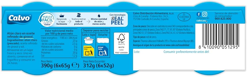 Atún Claro en Aceite de Girasol Pack6 x 65g