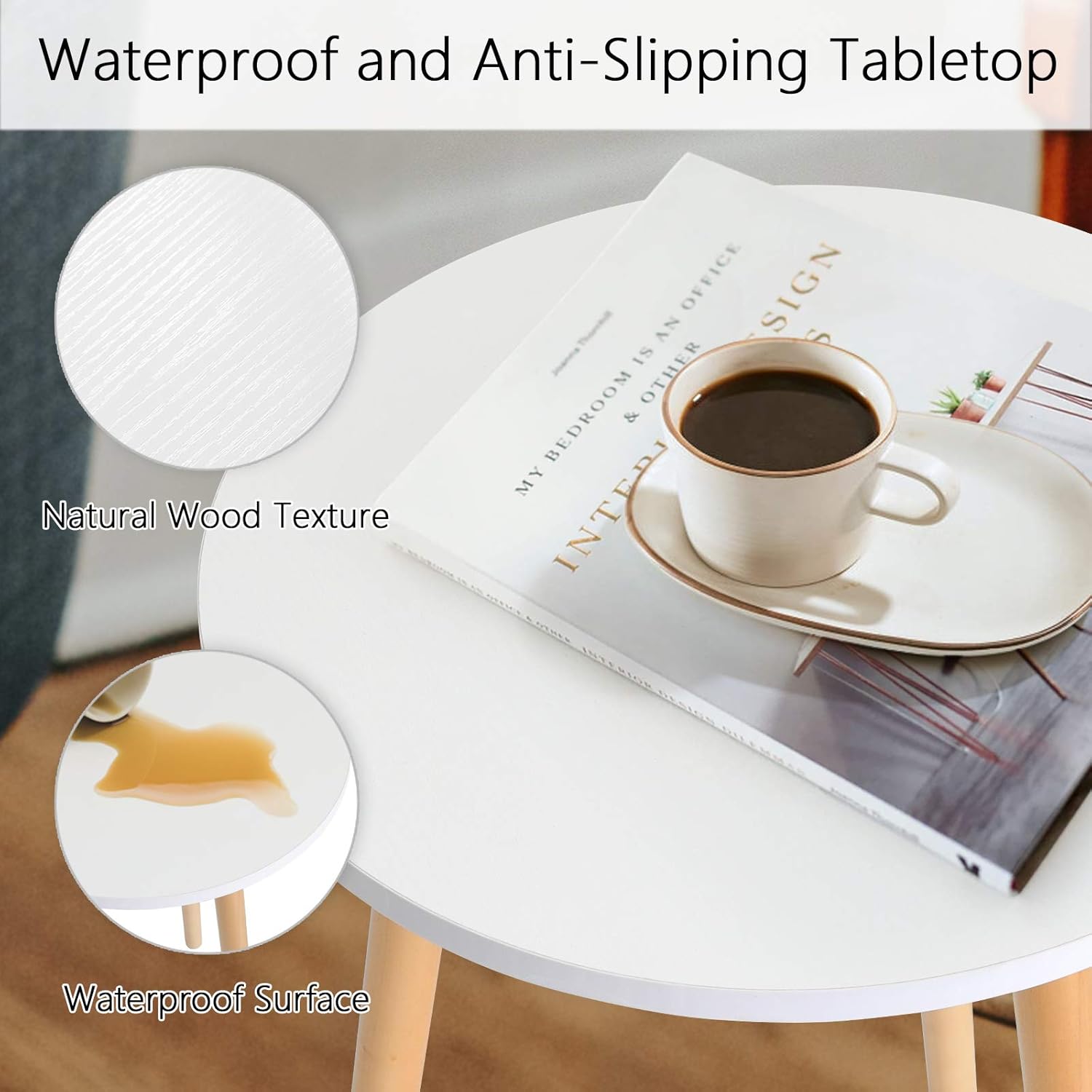 Haton Side Table, Round White Modern Home Decor Coffee Tea End Table for Living Room, Bedroom and Balcony, Easy Assembly (16.5 × 20.5 inches): Kitchen & Dining