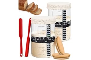 Sourdough Starter Jar Kit, DIOZYRA 2 * 35 Oz/1000ml Sourdough Starter Jar With Thermometer, Silicone Scraper, Cloth Cover & W