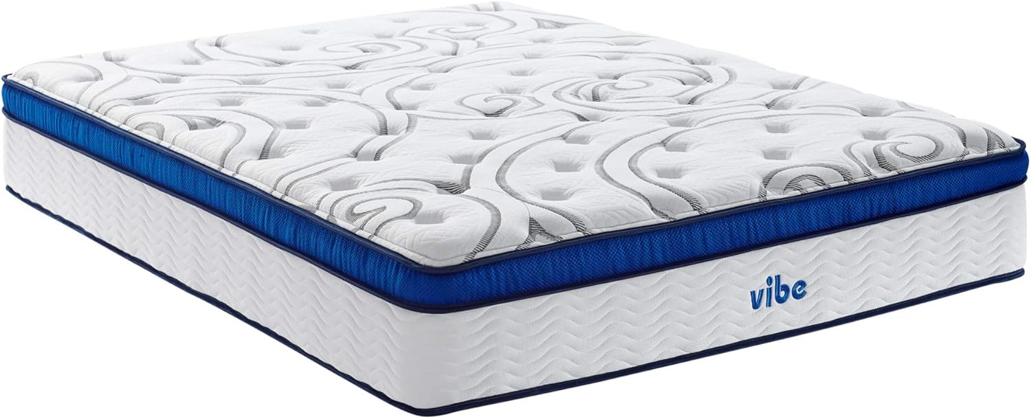 Vibe Quilted Gel Memory Foam and Innerspring Hybrid Pillow Top 12-Inch Mattress / CertiPUR-US Certified / Bed-in-a-Box, Full: Furniture & Decor