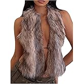 SweatyRocks Women's Fuzzy Faux Fur Halter Vest Deep V Neck Backless Rave Party Y2K Tops