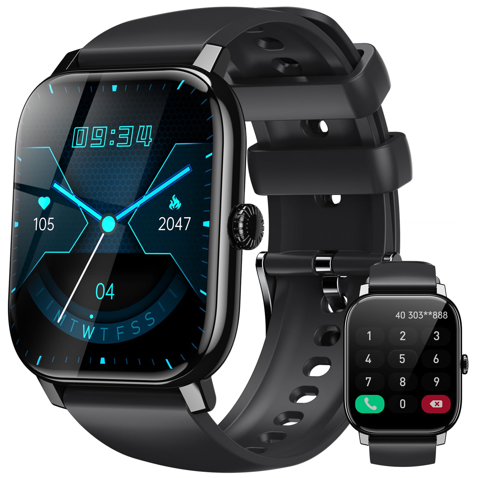 Smart Watch for Men Women Bluetooth Call -1.85" Fitness Watch with Heart Rate Sleep SpO2 Monitor, 100+ Sports, Step Counter, IP68 Waterproof, Notification, Mens Watch for Android IOS, Gifts for Him