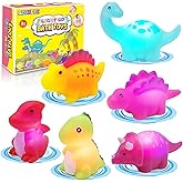 Light-Up Dinosaur Bath Toys - 6 Pack Baby Bath Toys Baby Bathtub Shower Floating Swimming Pool Toy with Colourful Flashes Lig
