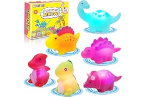 Light-Up Dinosaur Bath Toys - 6 Pack Baby Bath Toys Baby Bathtub Shower Floating Swimming Pool Toy with Colourful Flashes Lig