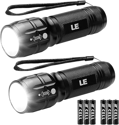 Lighting EVER LE LED Torch Battery Powered 2 Pack Anti-Slip Aluminium