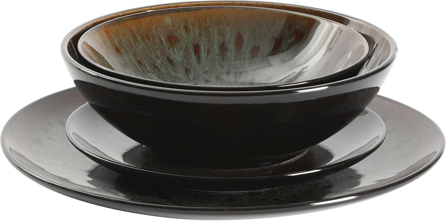 Gibson Elite Kyoto Double Bowl Dinnerware Set, Service for 4 (16pcs), Teal: Kitchen & Dining