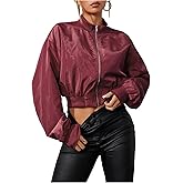 Verdusa Women's Cropped Bomber Lightweight Jacket Long Sleeve Zip Up Outerwear