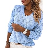 Women's V Neck Long Sleeve Pullover Sweater Lightweight Knit Sweaters Novelty Sweaters