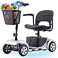 SUNDERWELL Mobility Scooter for Seniors, Adults, 4 Wheels Removable Electric Powered Chargeable Device, Foldable and Portable, with LED Headlights and Basket, Charger Include (Silver/Black)
