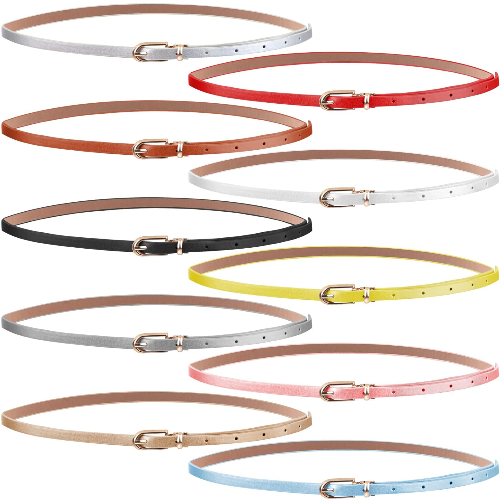 Photo 1 of Uoeo Set of 10 Womens Thin Belts Women Skinny PU Leather Belt Adjustable Thin Waist Belt