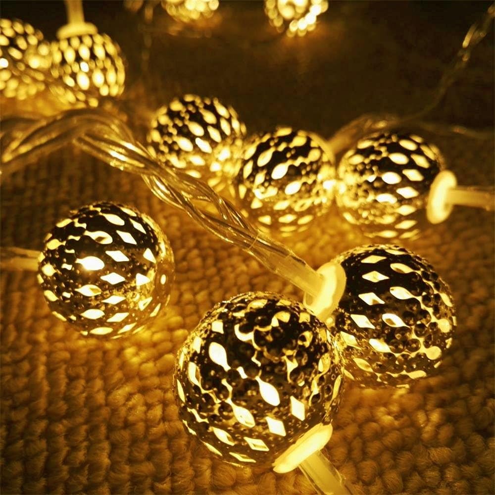 Battery Operated Silver Moroccan Orb LED Fairy Lights,Globe String Lights with 40 (Warm White) Leds, Ambiance Lighting for Indoor Use in Party,Christmas,Wedding,Halloween,Bedroom Decor (5m)