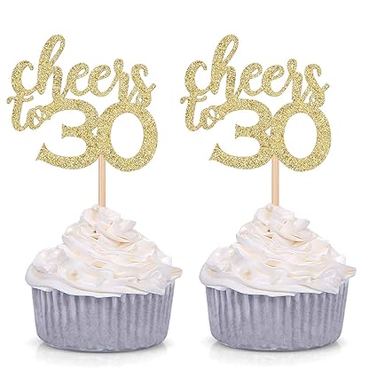24 Counts Cheers To 30 Cupcake Toppers Age Thirty 30th Birthday