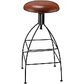 Bare Decor Pinot Counter Stool Black Metal Frame with Brown Genuine Leather Seat